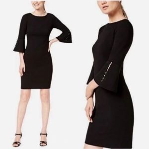 NWT | Calvin Klein Black Dress with Bell Sleeves and Beads